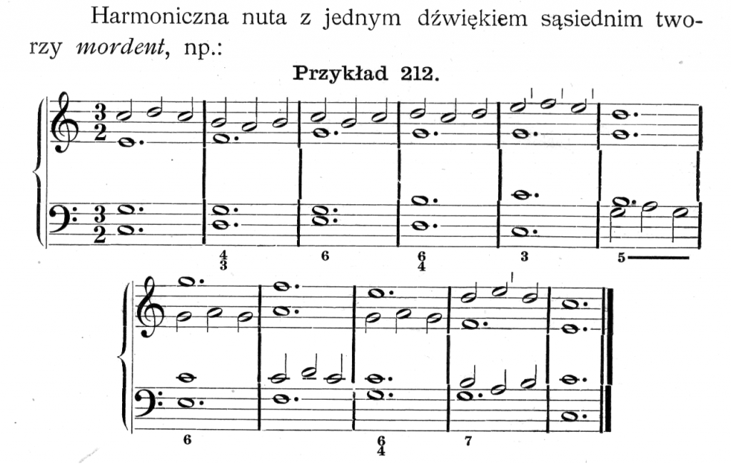 dźwięk pomocniczy (jako mordent) Z. Noskowski, M. Zawirski, Wykład praktyczny harmonji, Warszawa 1904, s. 161